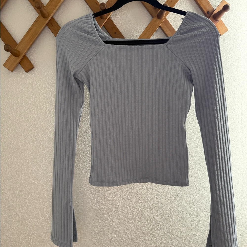 Madewell Blue/Gray Ribbed Long Sleeve Top